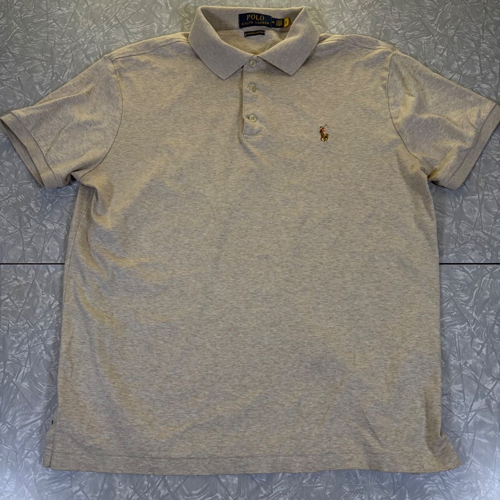 Polo Ralph Lauren Mens Custom Slim Fit Polo Shirt Heather Beige Medium 0330